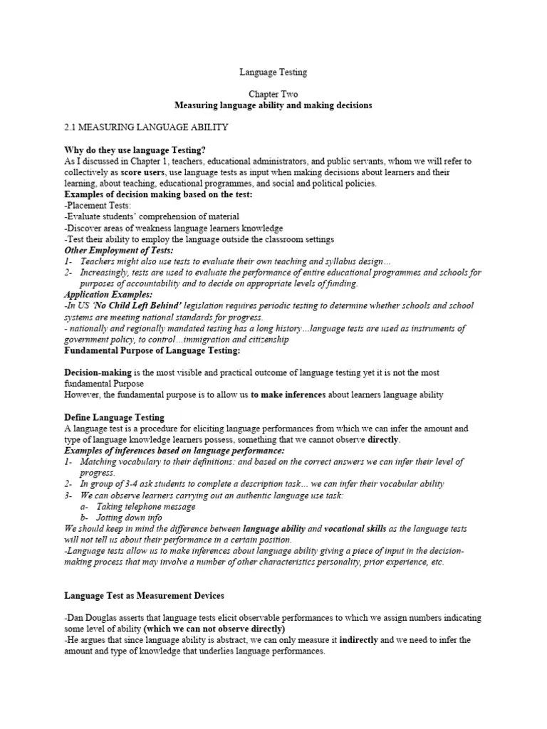 Chapter Two Language Testing | PDF | Reading Comprehension | Validity ...