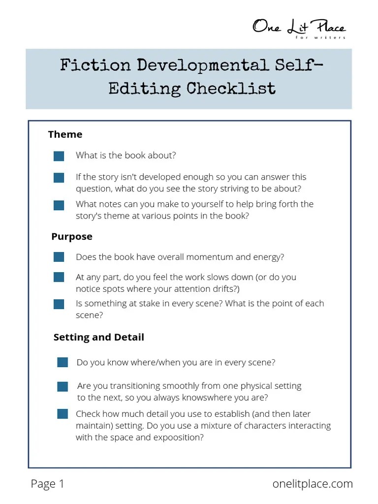 Fiction Developmental Self Editing Checklist 1 Pdf