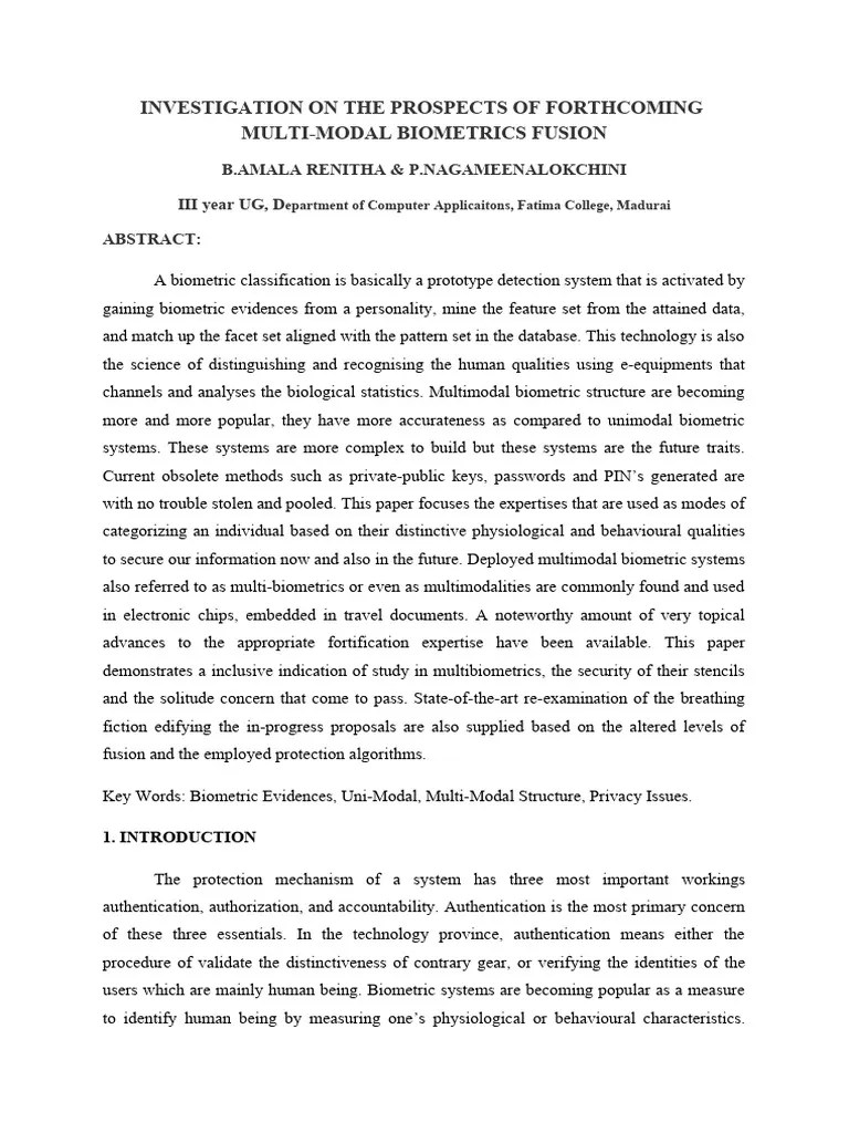 Future Of Multimodal Biometrics_PAPER | PDF | Biometrics | Authentication