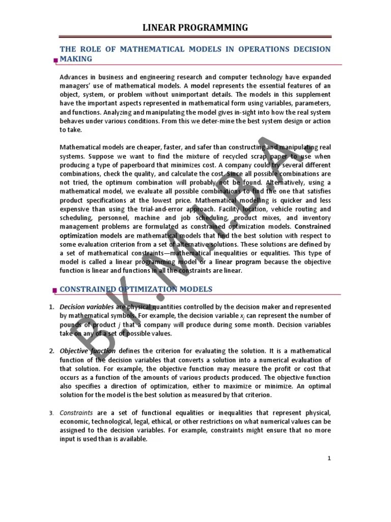 Linear Programing | PDF | Mathematical Optimization | Loss Function