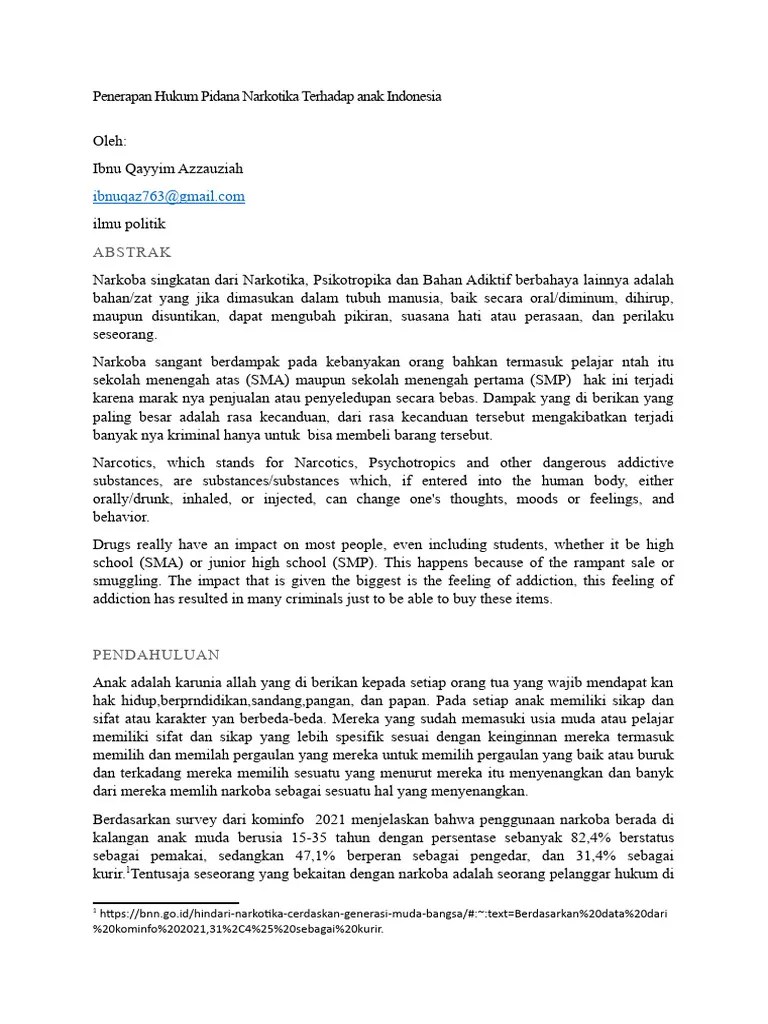 Penerapan Hukum Pidana Narkotika Terhadap Anak Indonesia .Ibnu | PDF ...
