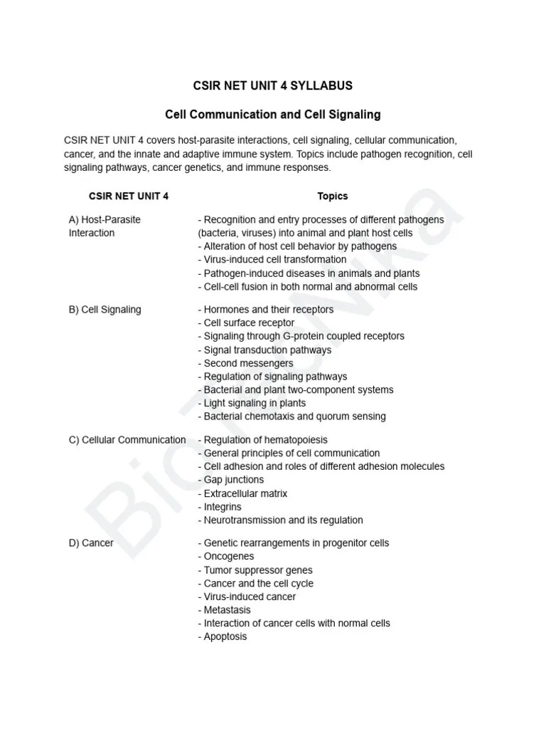 CSIR NET LIFE SCIENCE UNIT 4 Syllabus | PDF | Immune System | Cell Signaling