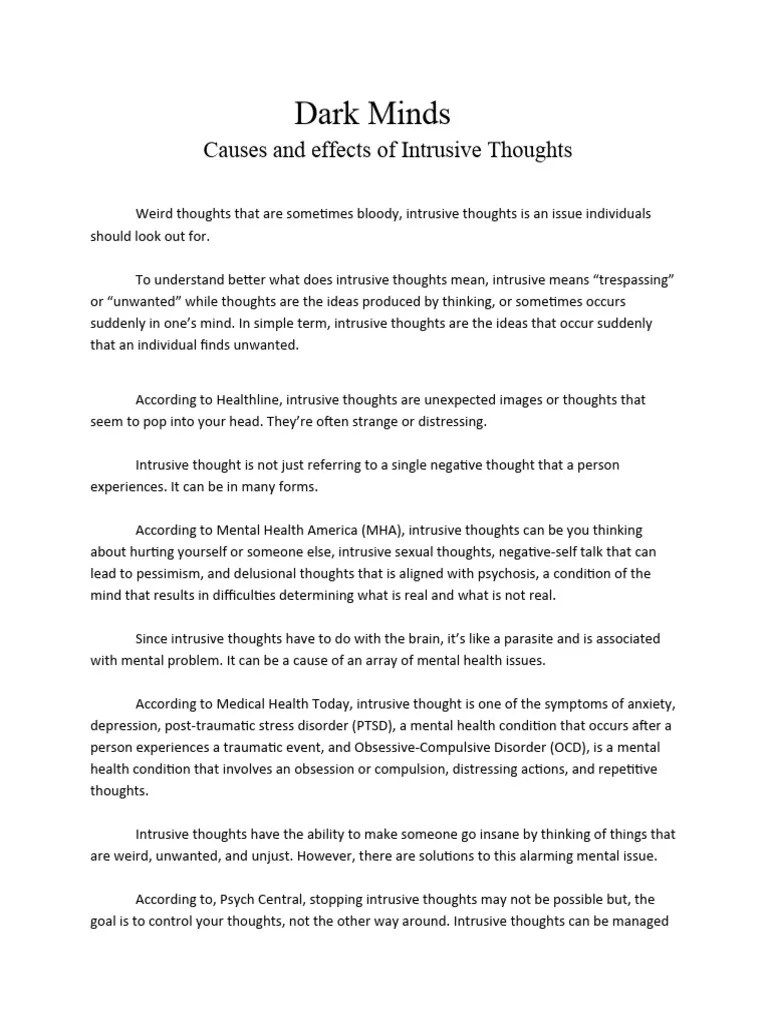 Dark Minds (Science Behind Intrusive Thoughts) | PDF | Thought ...