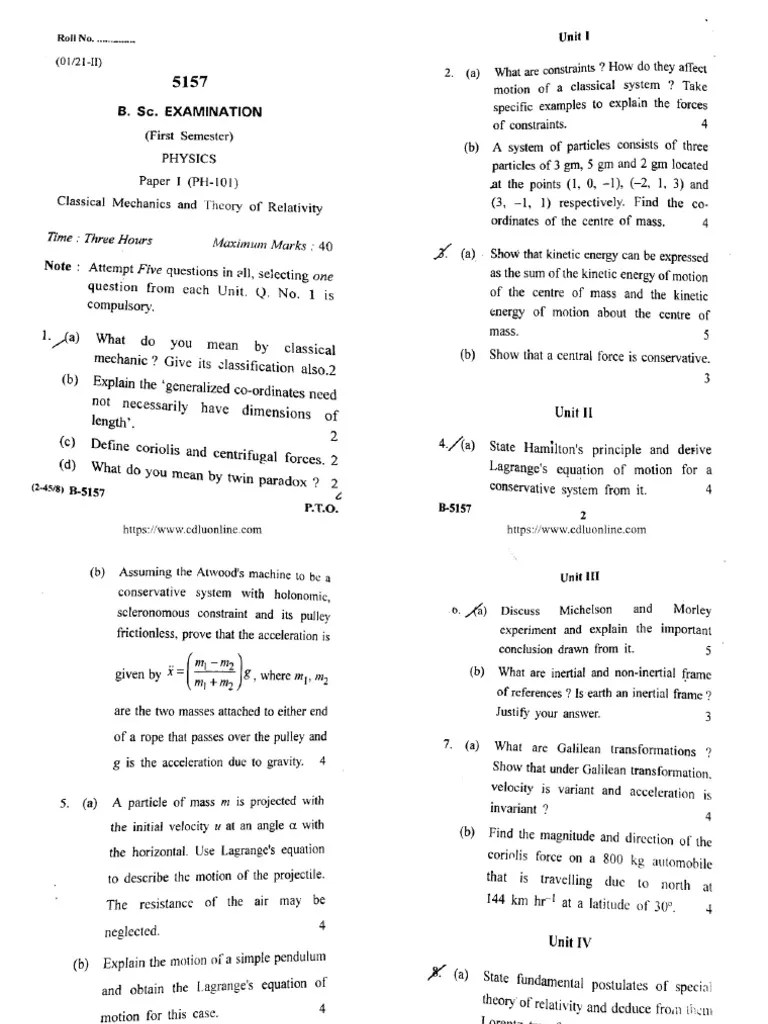 BSC 1 Sem Physics 5157 Jan 2021 | PDF
