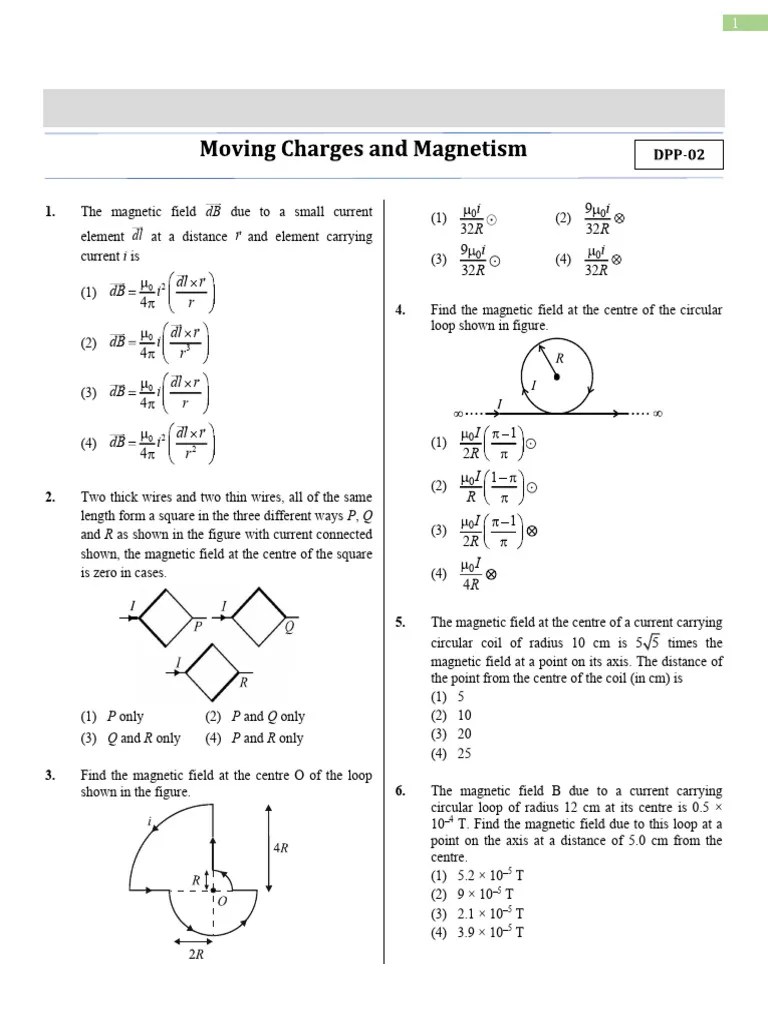 DPP-2 Magentic Effect Of Electric Current And Magnetism ANS | PDF | Magnetic Field | Applied And ...