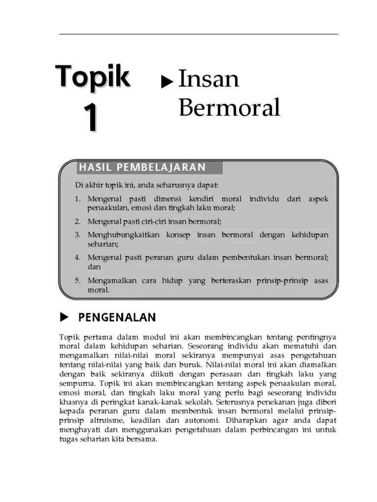 Jika guru mempunyai sikap yang. Topik 1 Insan Bermoral Pdf