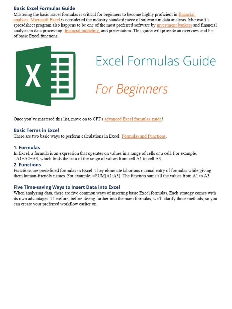Basic Excel Formulas Guide | PDF | Microsoft Excel | Spreadsheet