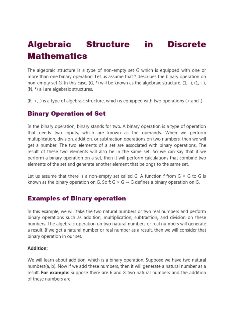 Algebraic Structure In Discrete Mathematics | PDF | Group (Mathematics ...