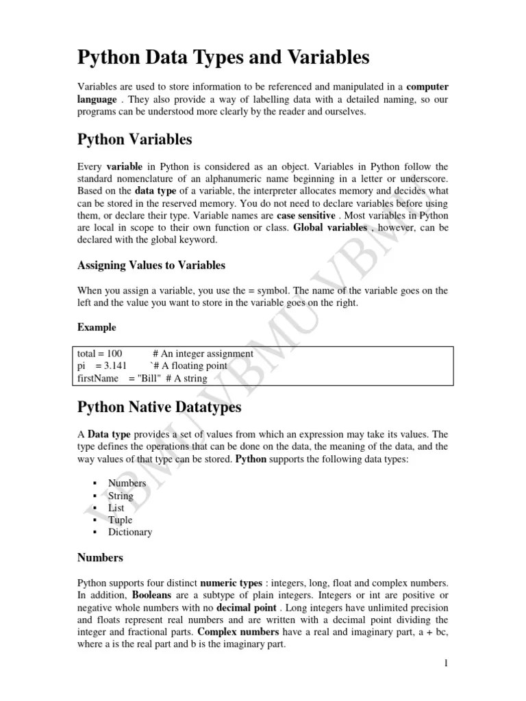 Python Data Types ( 7 Copies) | PDF | Data Type | Variable (Computer ...