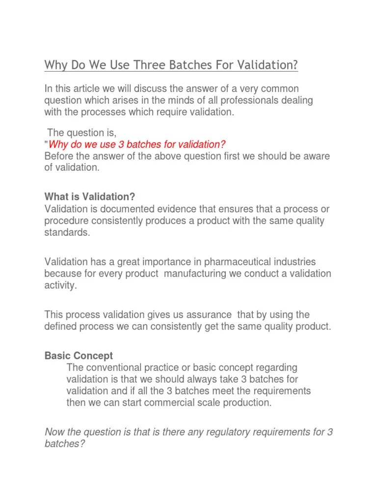 Why Do We Use Three Batches For Validation 1624808994 | PDF ...