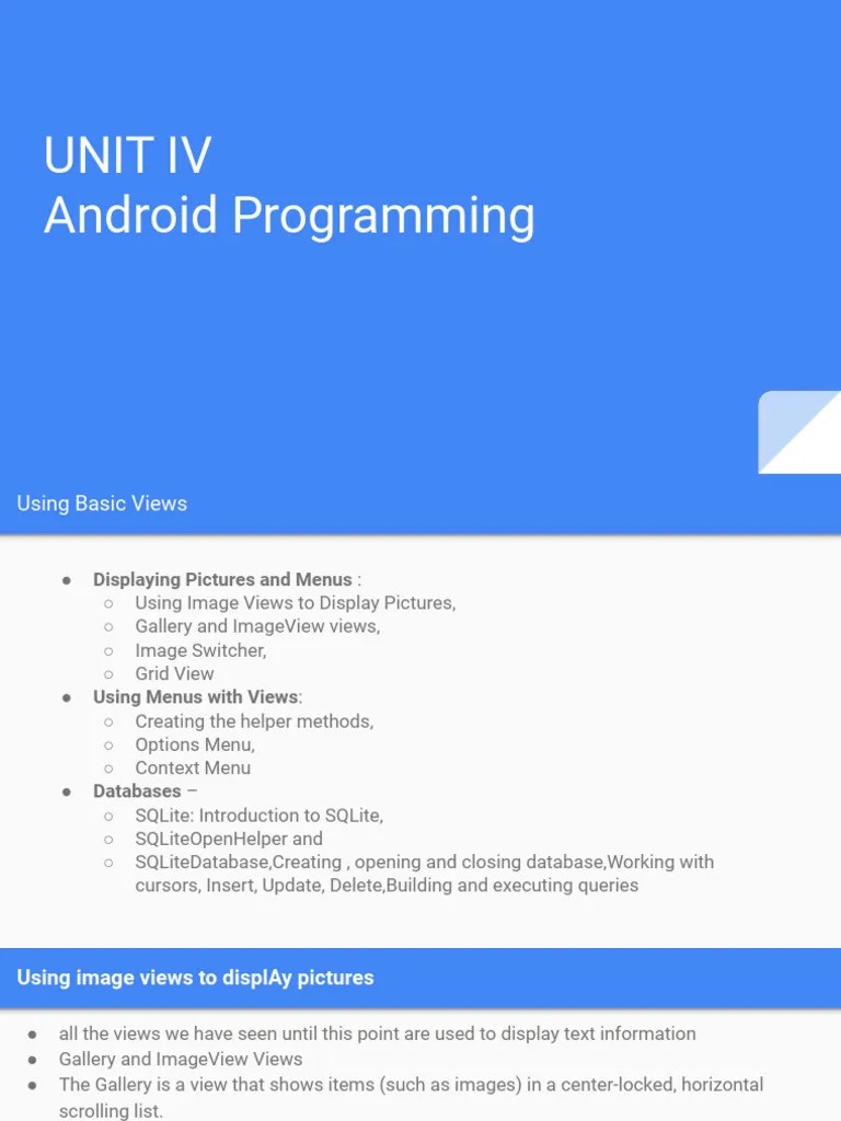 UNIT IV Android Programming | PDF | Menu (Computing) | Databases