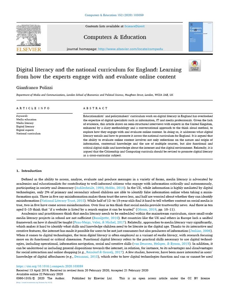 2020 - Computers & Education - England | PDF | Expert | Literacy