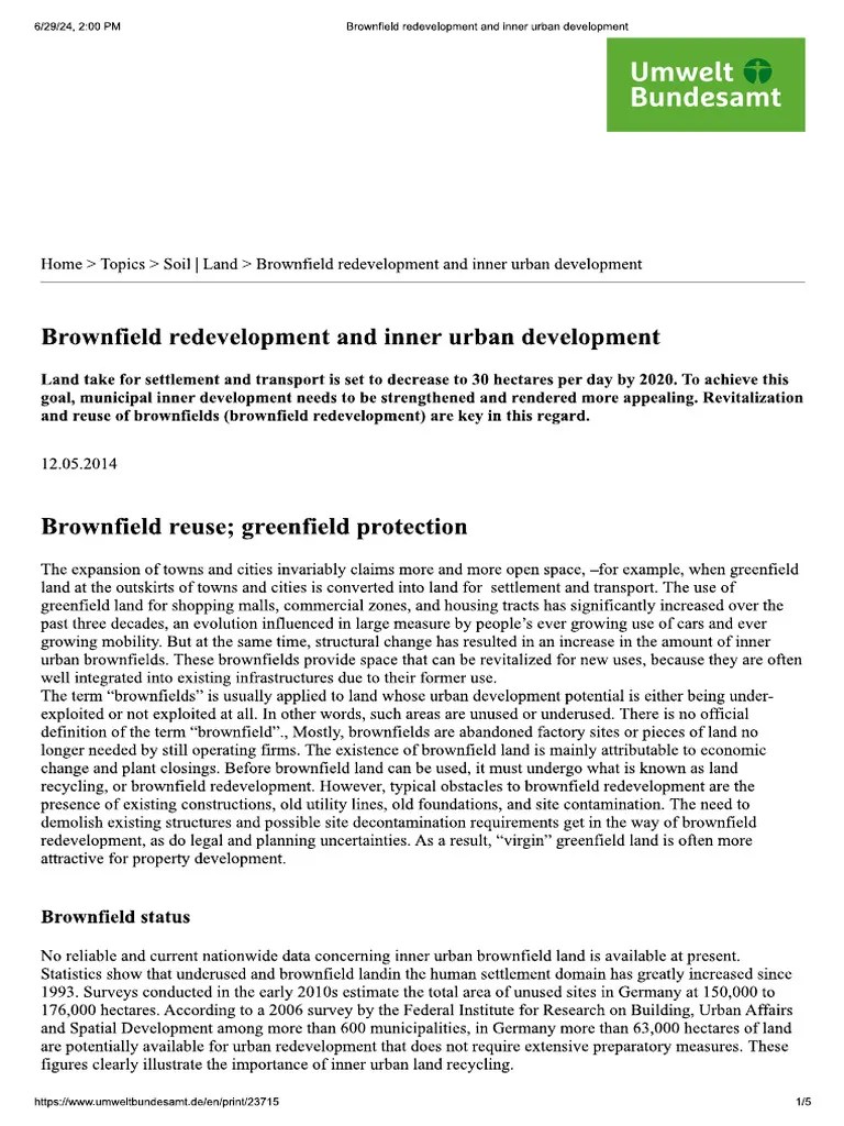 Urban Brownfields Redevelopment | PDF