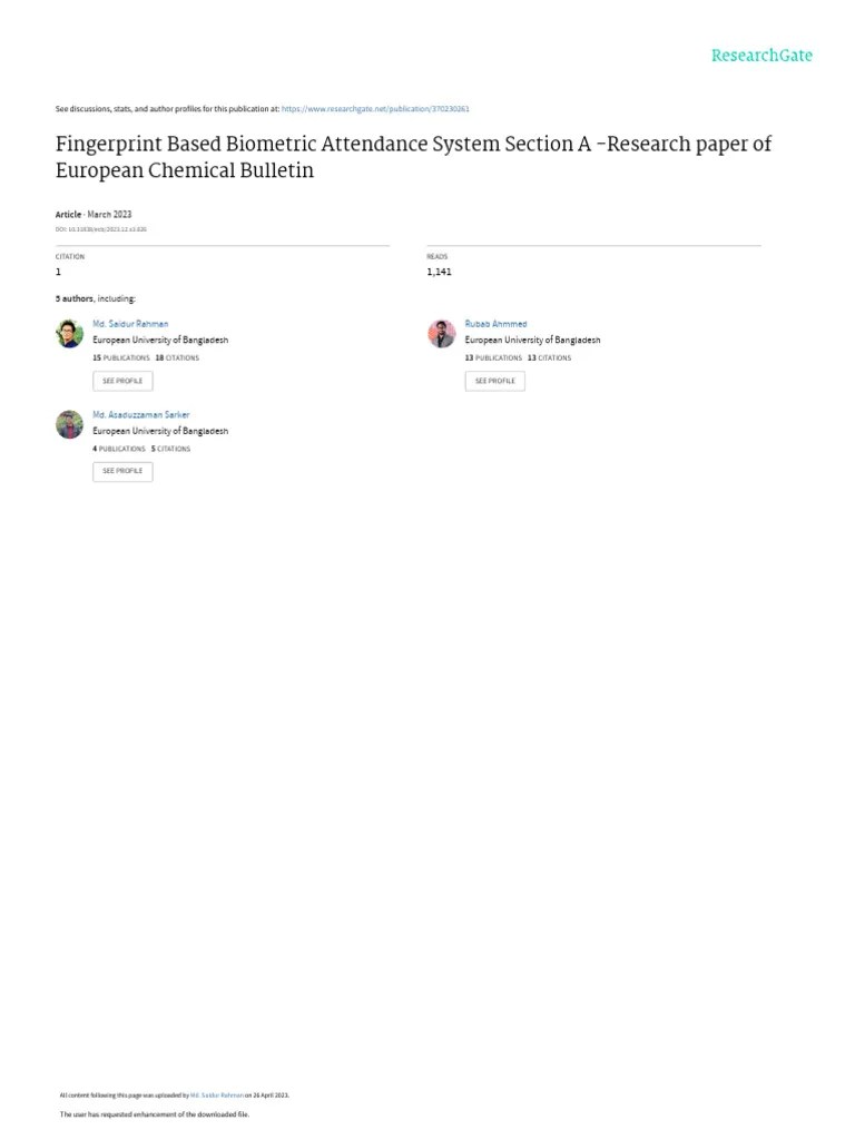 Fingerprint Based Biometric Attendance System Section A - Research ...