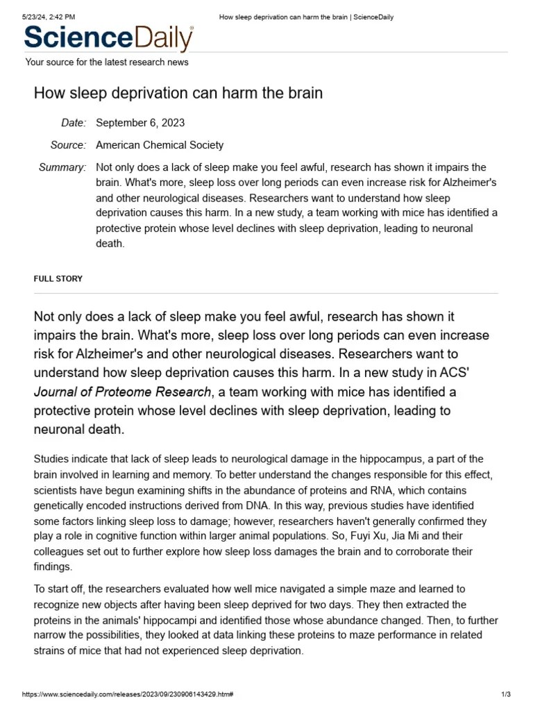 How Sleep Deprivation Can Harm The Brain _ ScienceDaily | PDF | Sleep ...