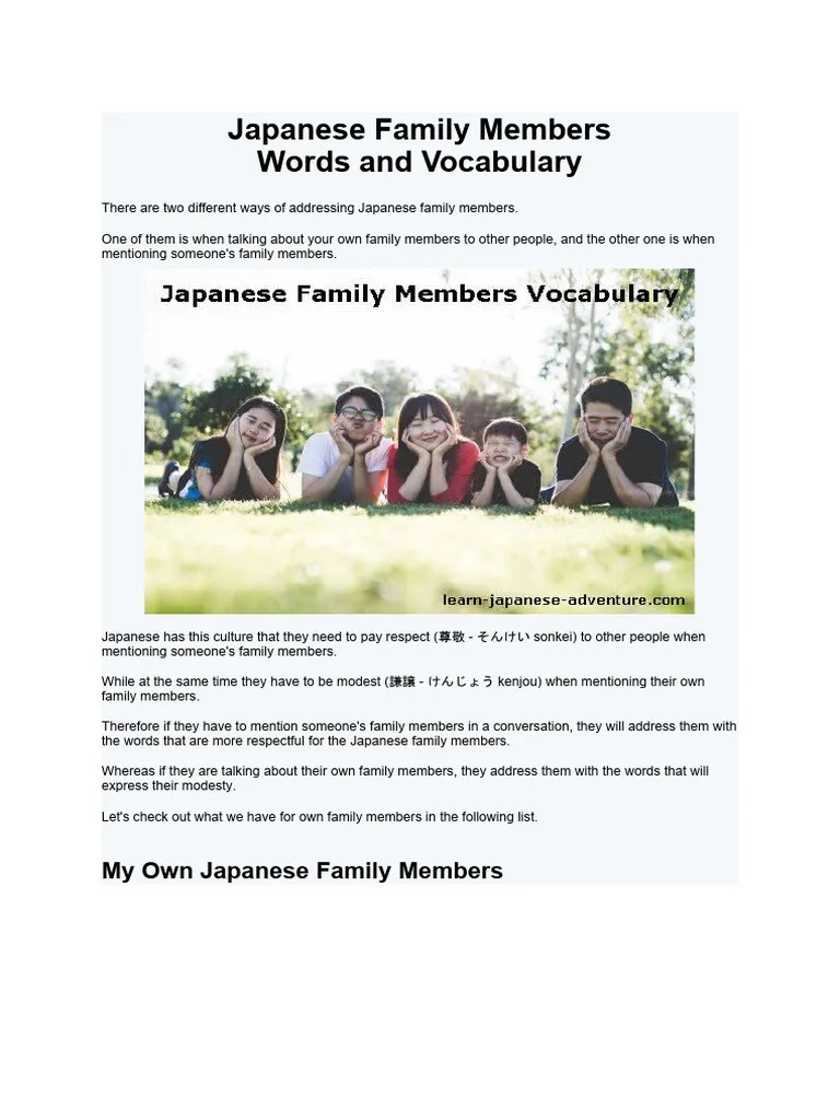 Japanese Family Members Pdf Japanese Language Japanese Words And Phrases - Best Gradient Arts in Retina