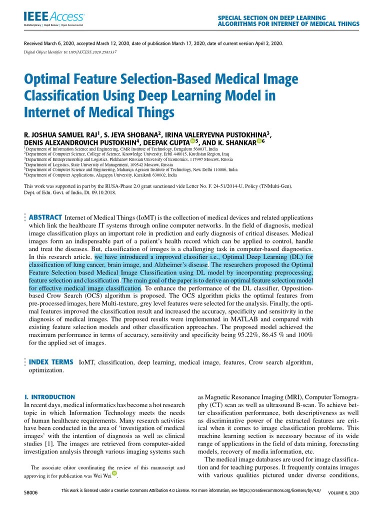 Optimal Feature Selection-Based Medical Image Classification Using Deep ...