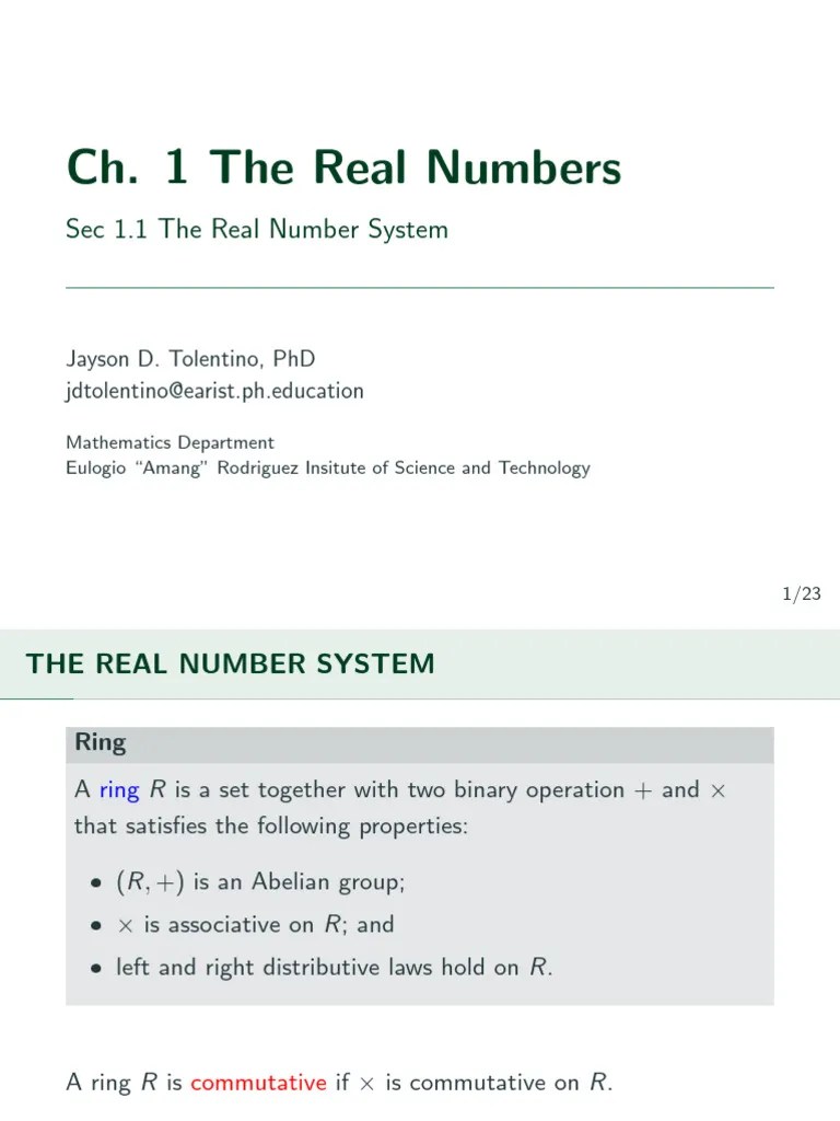 Chapter 1 - The Real Numbers (Part 1) | PDF | Ring (Mathematics) | Real ...