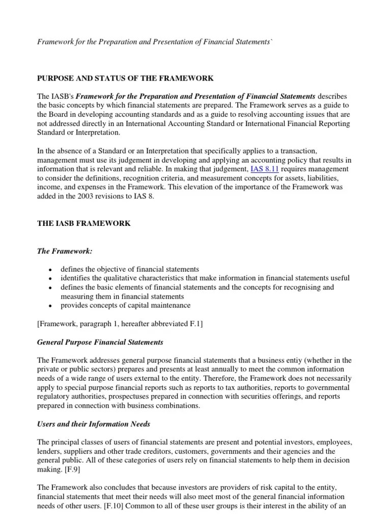 Framework For The Preparation And Presentation Of Financial Statements | PDF | International ...