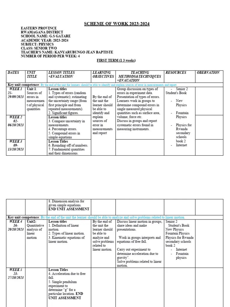 S2 Physics Scheme 2024 3 | PDF | Pressure | Force