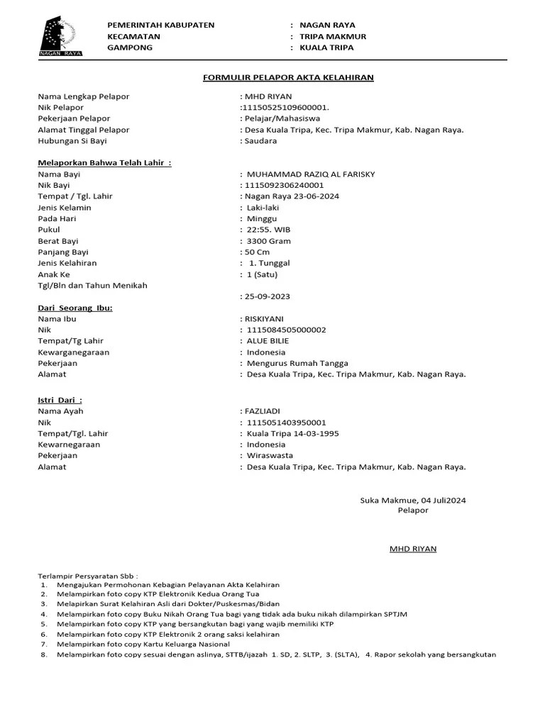 Formulir Akta Kelahiran | PDF