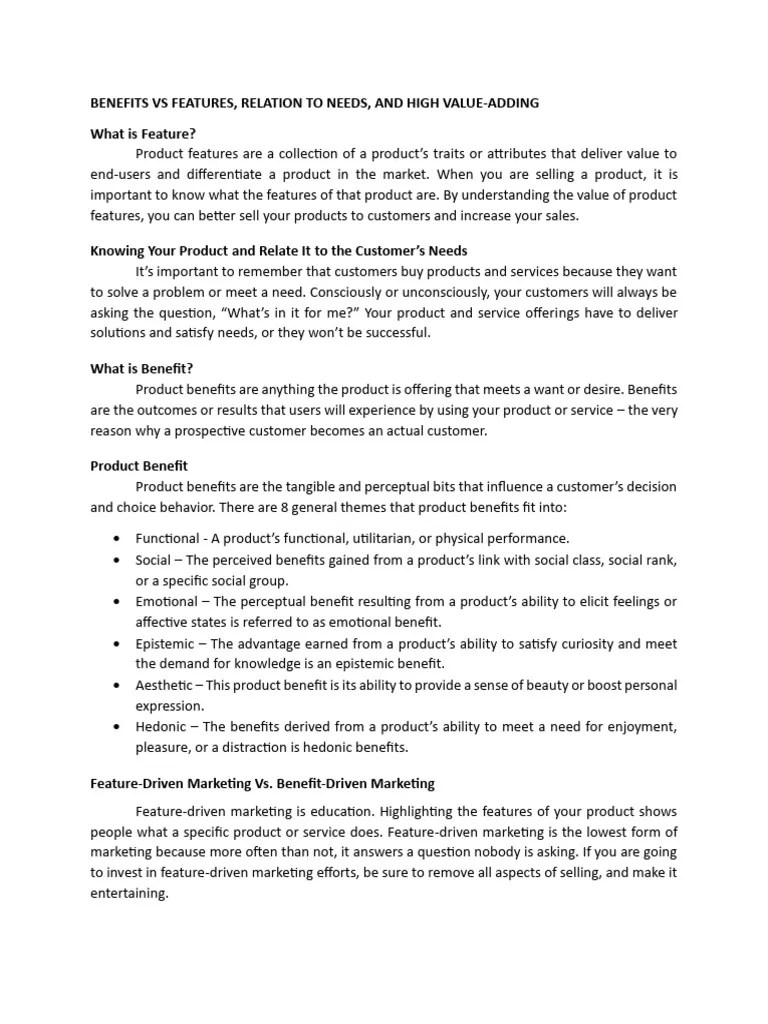 Benefits Vs Features | Download Free PDF | Marketing | Curiosity