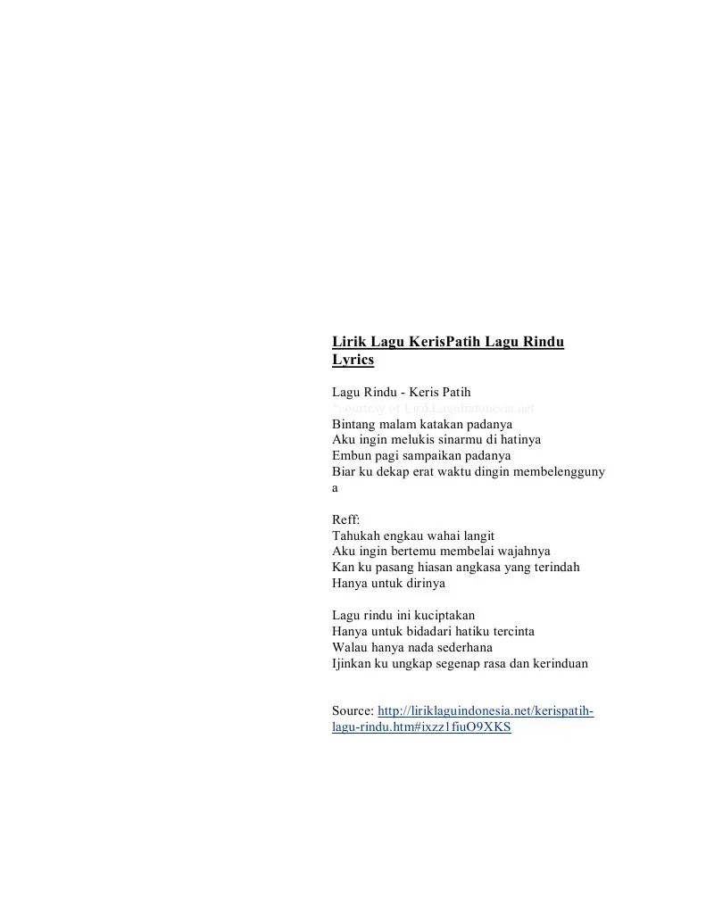 Kan ku pasang hiasan angkasa yang terindah. Lirik Lagu Kerispatih Lagu Rindu Lyrics Pdf