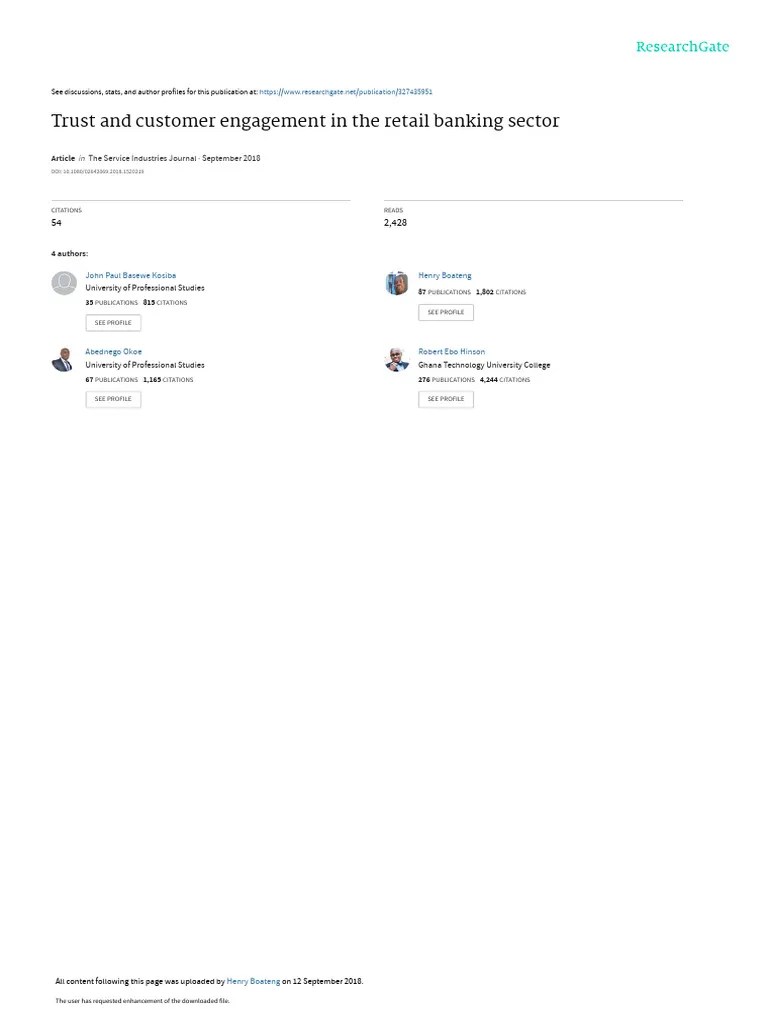 Trust And Customer Engagement In The Retail Banking Sector: The Service ...