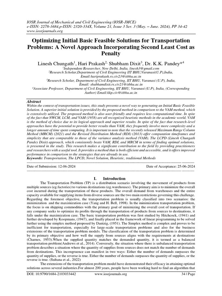 Optimizing Initial Basic Feasible Solutions For Transportation Problems: A Novel Approach ...