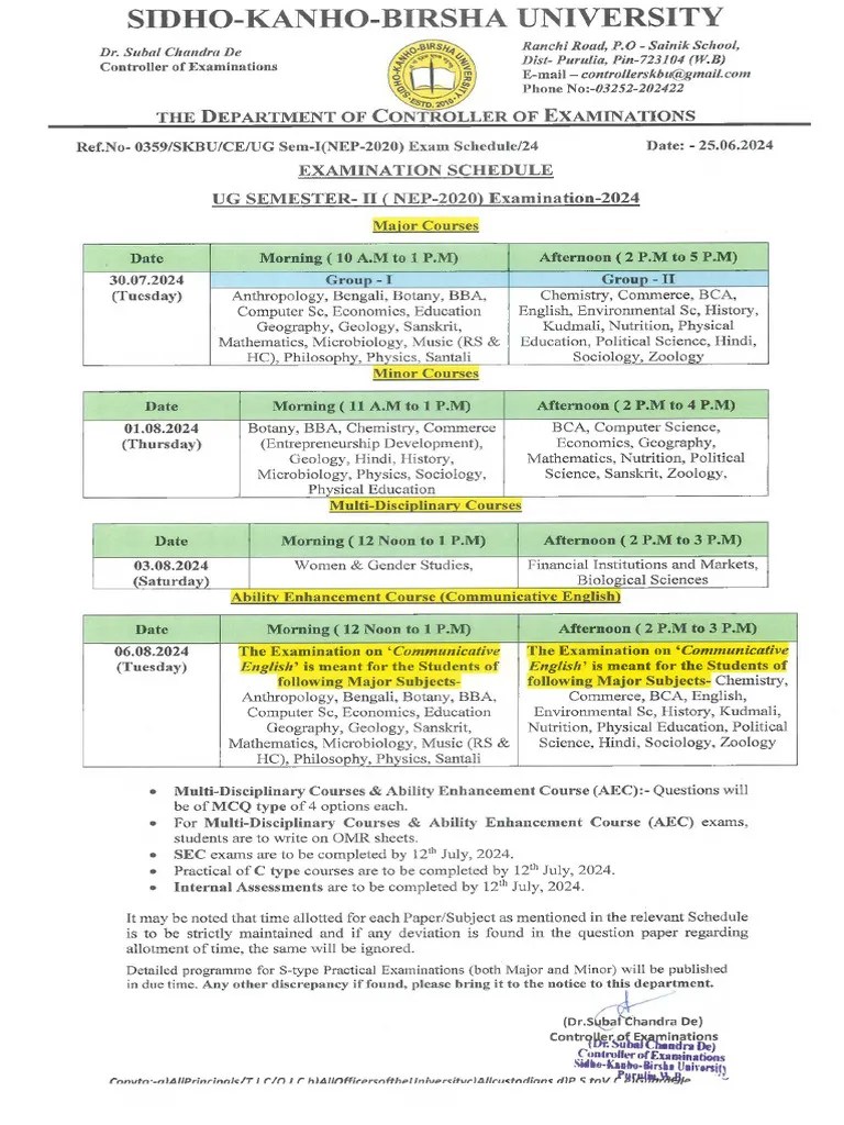 UG Sem-II (NEP) Examination Schedule-2024 | PDF