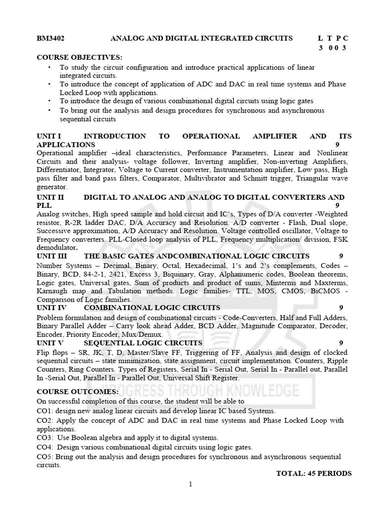 Syllabus Analog-And-Digital-Integrated-Circuit | PDF | Analog To ...