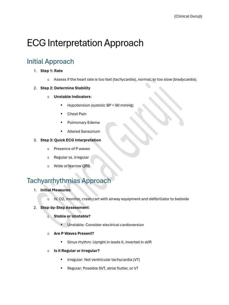 ECG Interpretation Approach PDF Notes | PDF | Electrocardiography ...