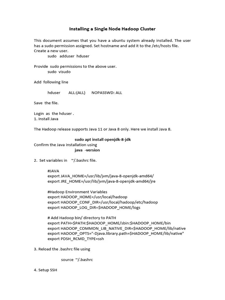 Installing A Single Node Hadoop Cluster | PDF | Apache Hadoop | Sudo