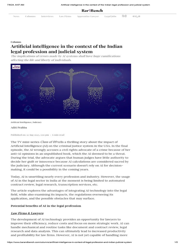 Artificial Intelligence In The Context Of The Indian Legal Profession ...