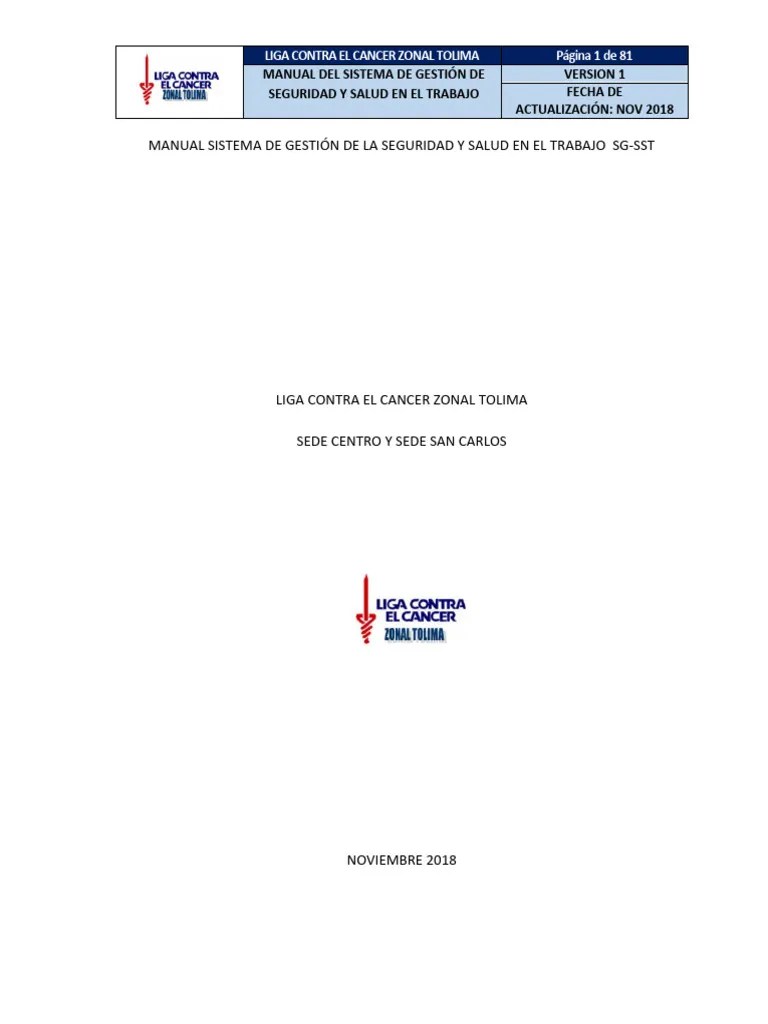 2018 Manual Sistema De Gestión De La Seguridad Y Salud En El Trabajo SG | PDF | Riesgo | Derecho ...