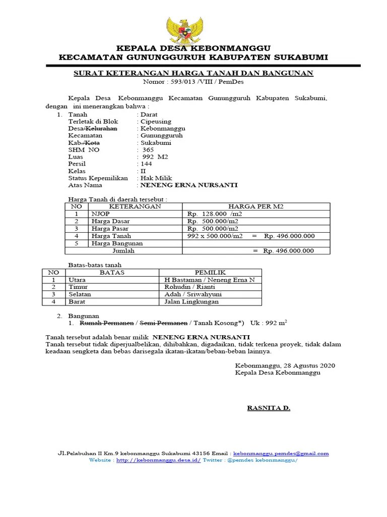 SURAT KETERANGAN HARGA TANAH DAN BANGUNAN | PDF