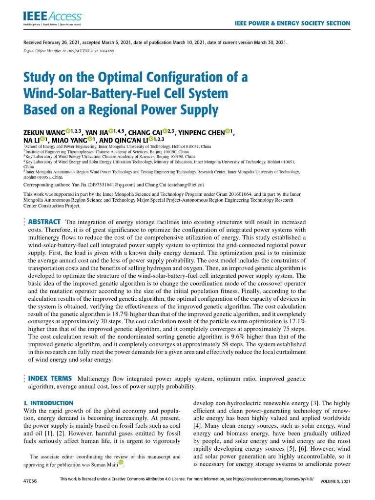 Study On The Optimal Configuration Of A Wind-Solar-Battery-Fuel Cell System Based On A Regional ...