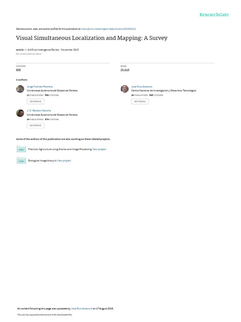 Visual Simultaneous Localization And Mapping - A Survey | PDF | Computer Vision | Kalman Filter