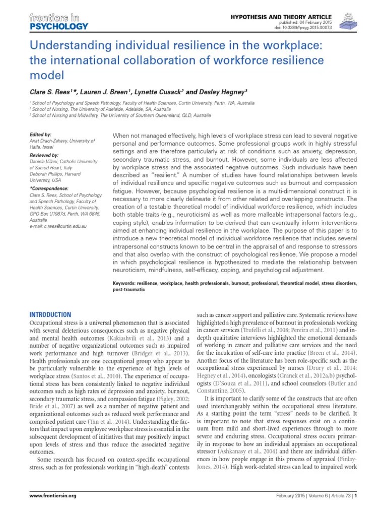 Understanding Individual Resilience In The Workplace- The International Collaboration Of ...