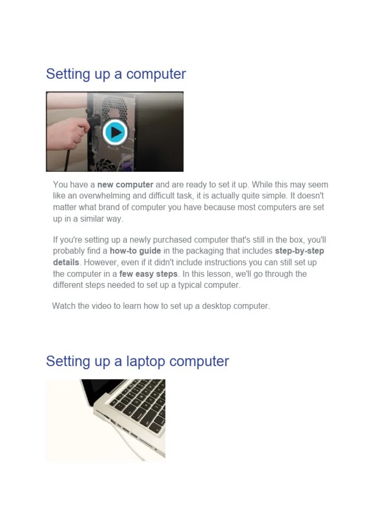 Setting Up A Computer | PDF | Usb | Laptop