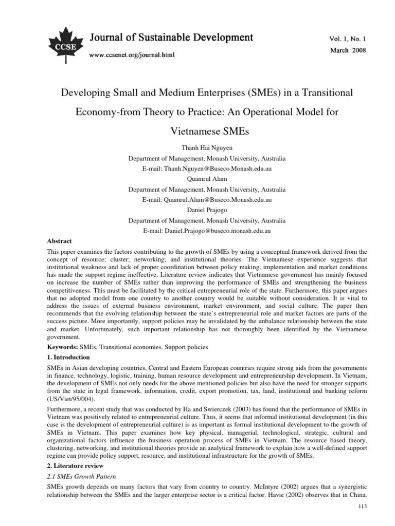 Developing Small And Medium Enterprises (SMEs) In A Transitional | PDF ...