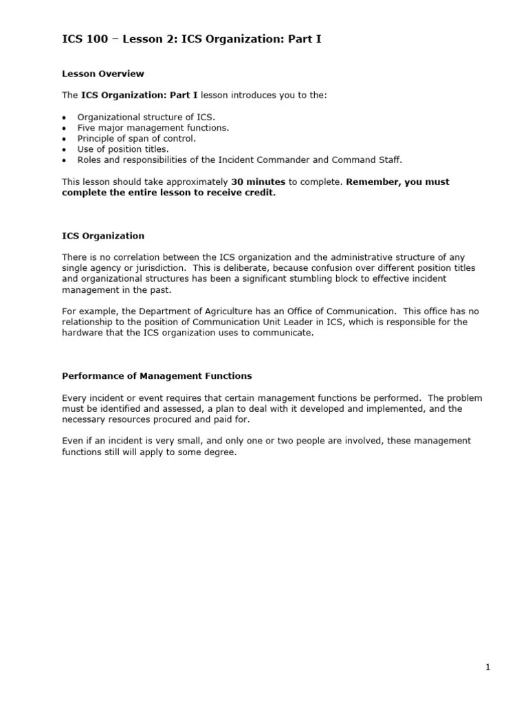 ICS100 Lesson 02 | PDF | Incident Command System | Business