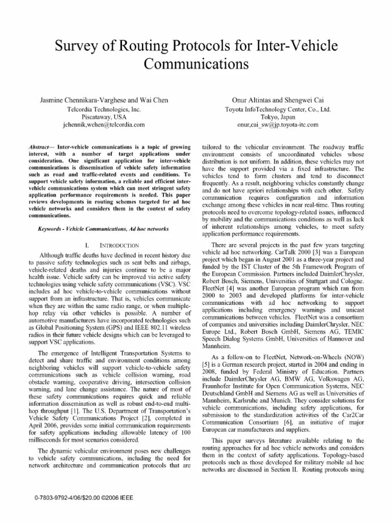Survey Of Routing Protocols For Inter-Vehicle Comm | PDF | Routing ...