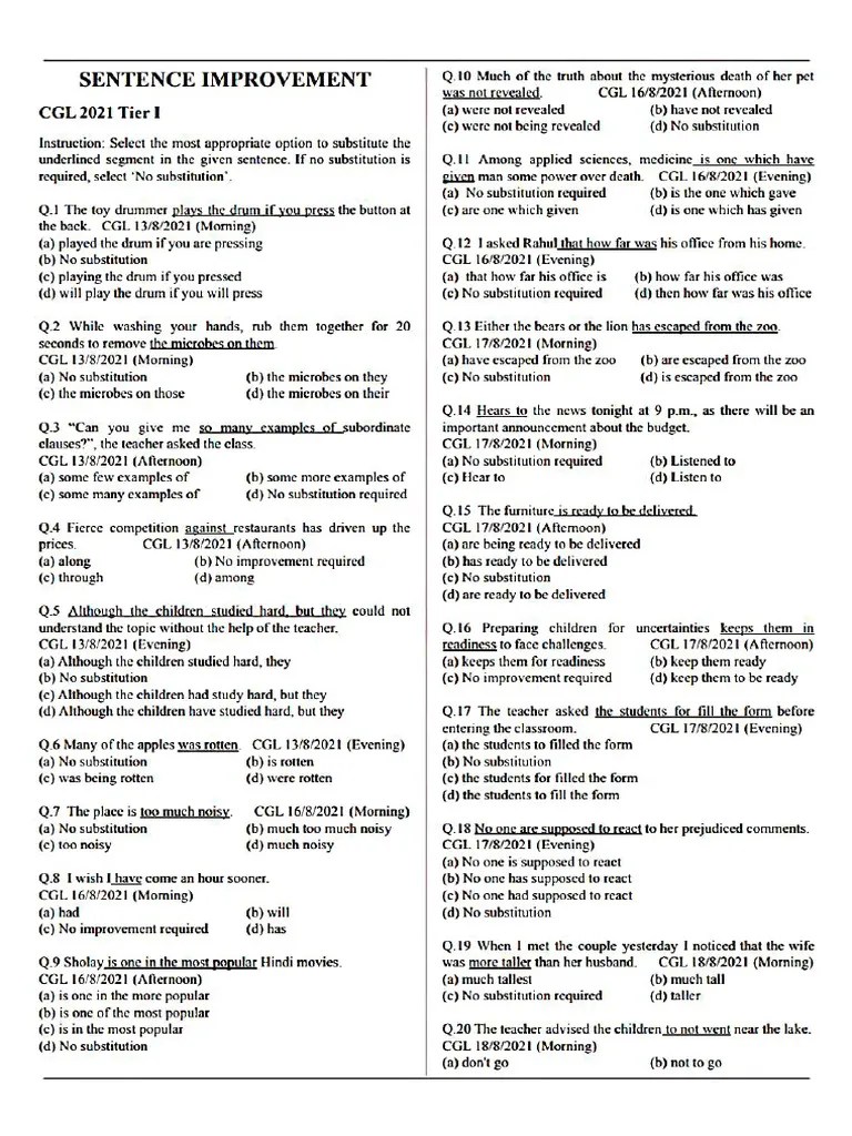 Sentence Improvement 1 | PDF