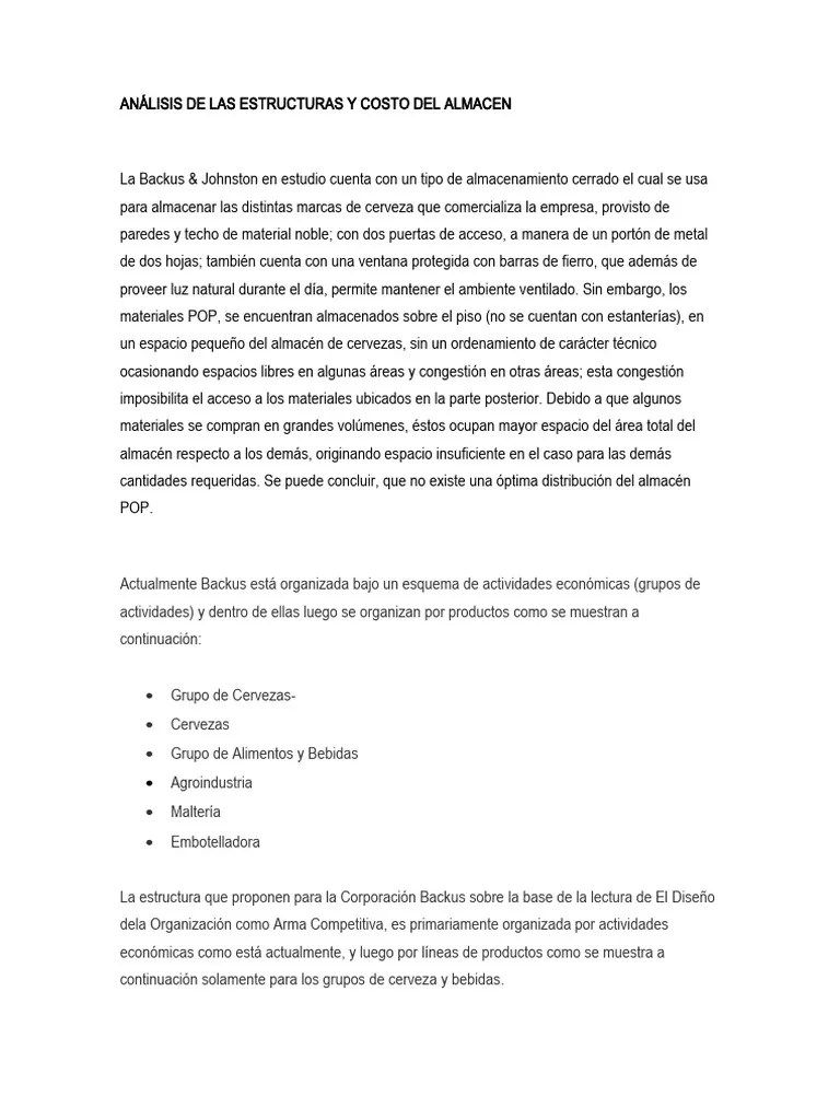 Análisis De Las Estructuras Y Costo Del Almacen | PDF | Business | Almacén