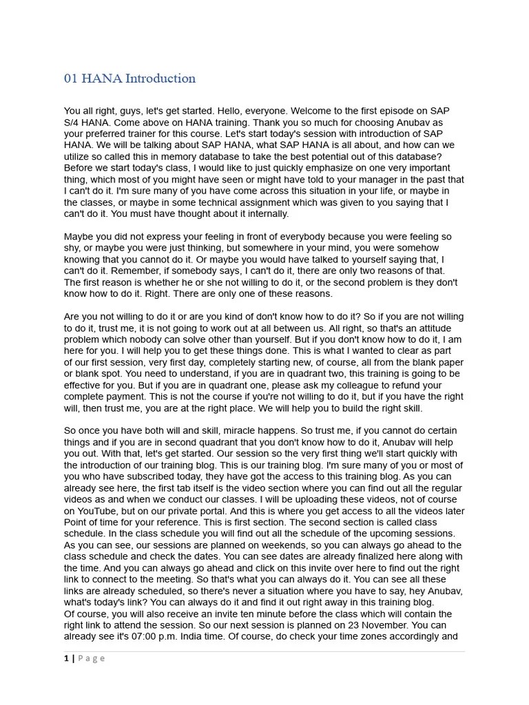 01 HANA Introduction | PDF | Database Index | Multi Core Processor