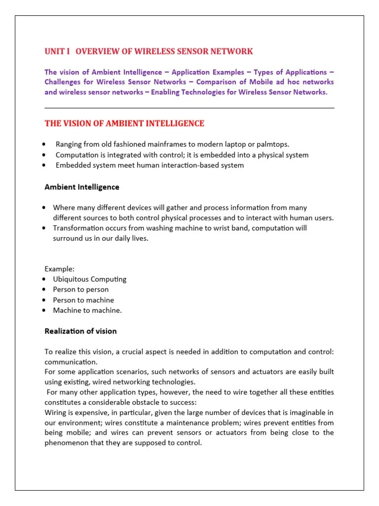 Sensor Networks Unit 1 | PDF | Wireless Sensor Network | Wireless Ad ...