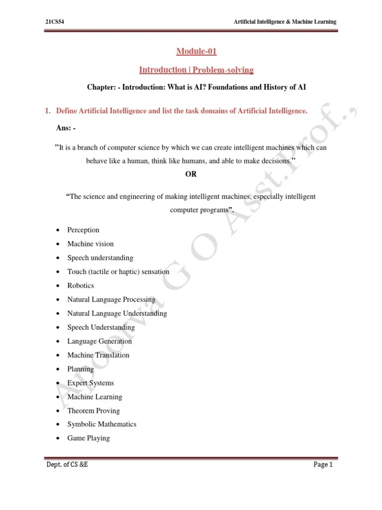 Module-01 AIML 21CS54 | Download Free PDF | Artificial Intelligence ...