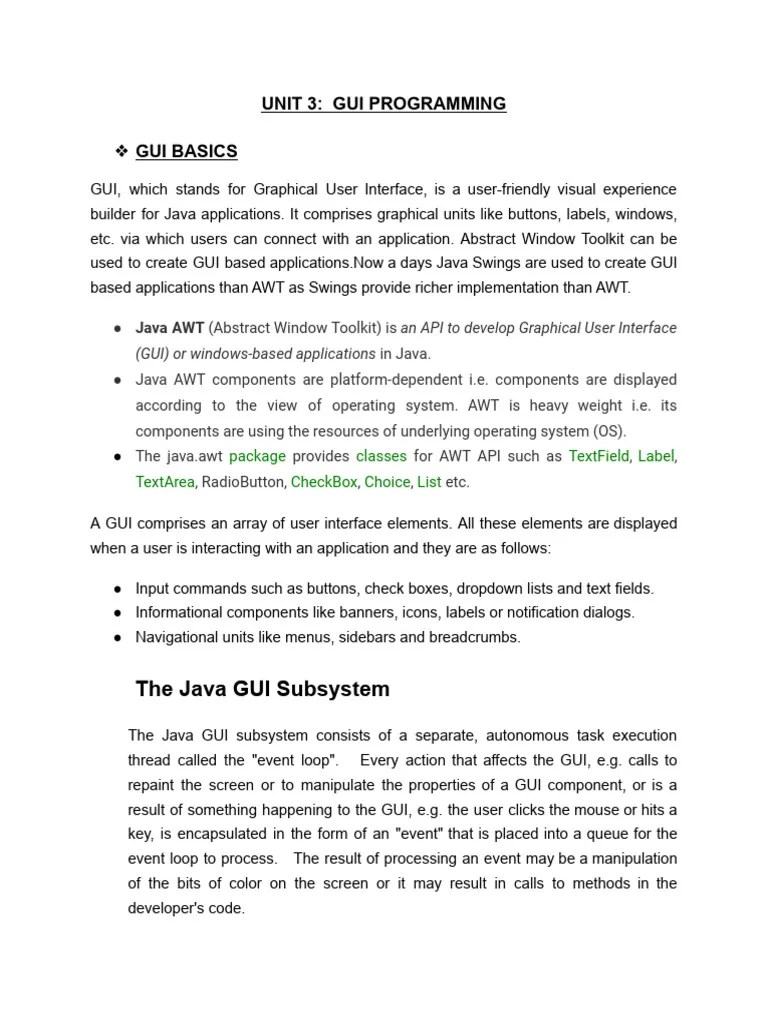 UNIT 3_ GUI PROGRAMMING | PDF | Graphical User Interfaces | Window ...