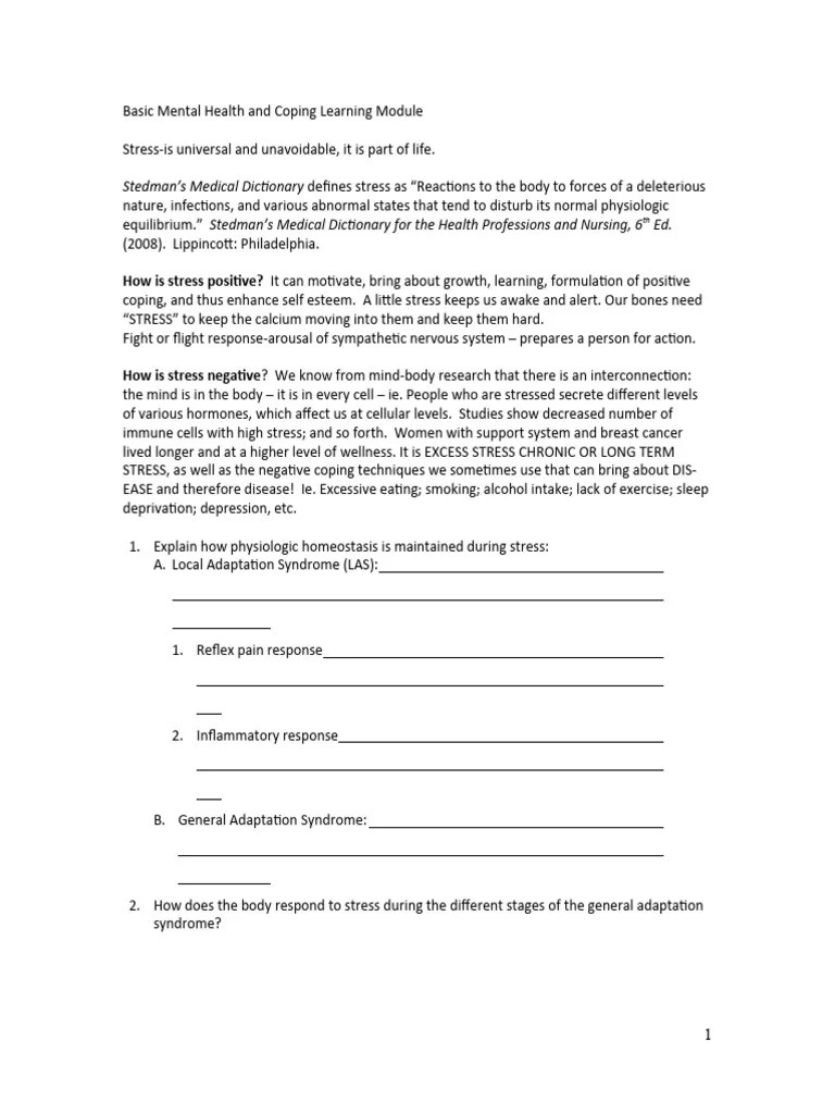 Mental Health And Coping Module 2011 | PDF | Stress (Biology) | Stress Management